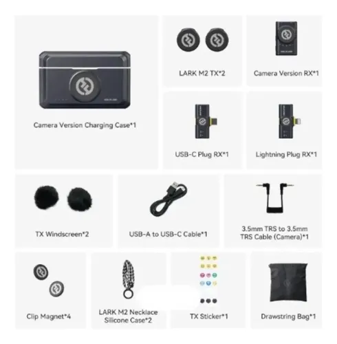 Microfone Hollyland Lark M2 Duo Combo Duplo Para 2 Pessoas USB-C, Lightning e Camera preto: produto selecionado pelo Vetor